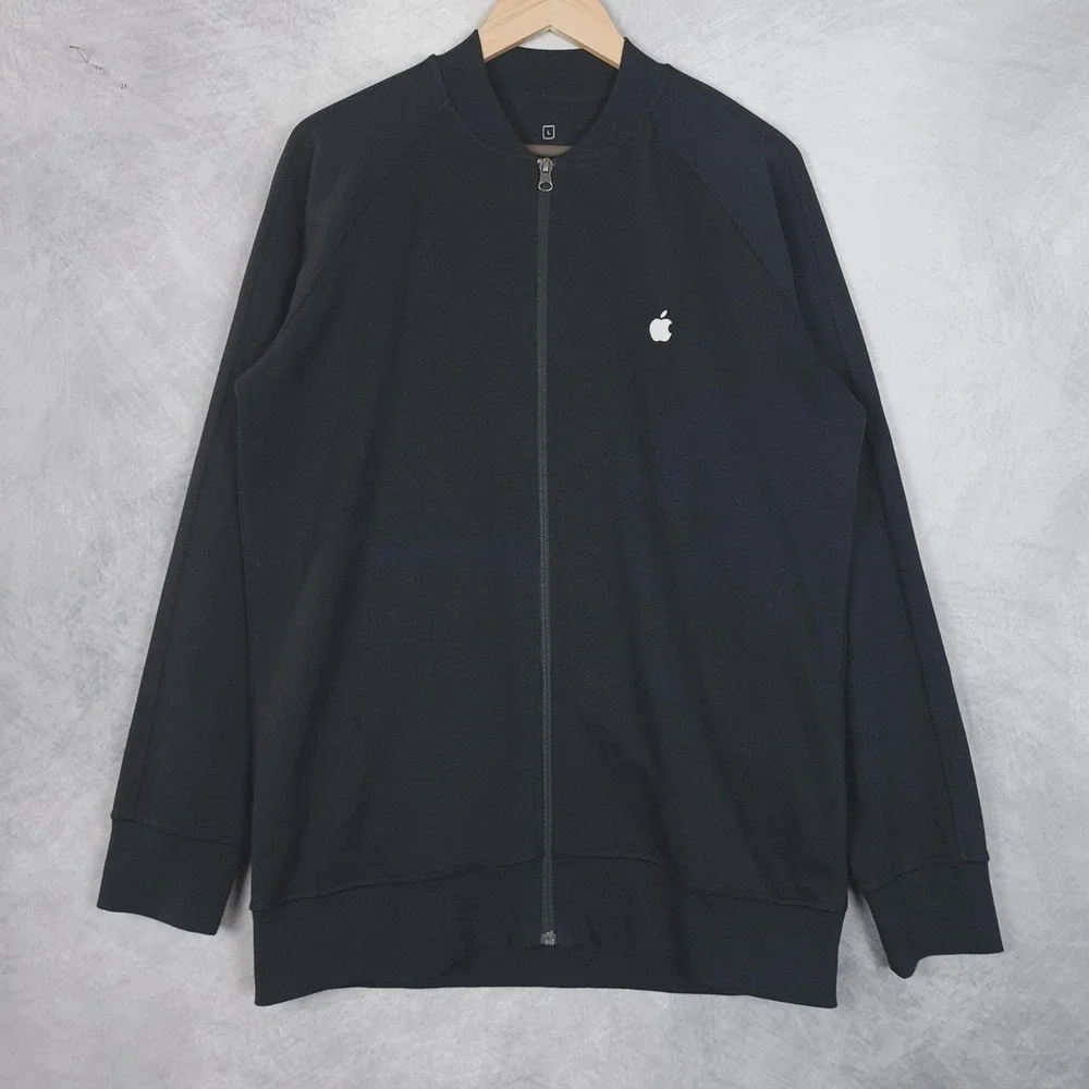 Apple Sweatshirt Mens Large Black Full Zip Stretch Fleece Jacket Logo USA